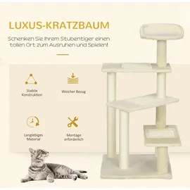 PawHut Kratzbaum mit Sisalsäulen, Katzenkratzbaum, Katzen Kletterbaum, Katzenbaum, Beige, 50 x 50 x 100 cm