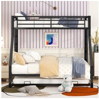 Ulife Etagenbett Metallbett mit ausziehbarem Bett,einfach zu montieren, mit Leiter auf beiden Seiten,90(140)x200cm schwarz