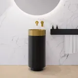 neoro n40 runder Standwaschtisch ohne Hahnloch Ø 38 H: 90 cm H: 90 gold gebürstet/schwarz gebürstet BN0739BGGM