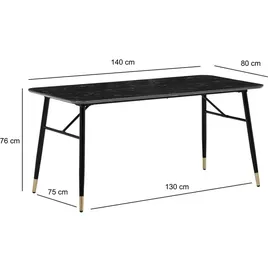 KADIMA DESIGN Esszimmertisch 140x80x76 cm Esstisch Schwarz in Marmor-Optik Modern, Küchentisch Klein, Speisetisch Rechteckig, Tisch Esszimmer mit