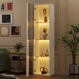 Flieks Glasvitrine mit LED-Beleuchtung 40x29x170 cm, Vitrine Sammlervitrine mit Acrylplatte, Standschrank Hochschrank mit 1 Tür, weiß - Weiß