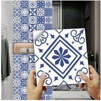 AUKUU Wandsticker Matter Matter Bodenaufkleber mit blauem Fliesenmuster, Küchenrückwand Schreibtisch Kleiderschrank Renovierung