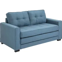 Homcom Schlafsofa Klappsofa 2-Sitzer Stoffsofa Bettsofa Sofa mit Schlaffunktion Sofagarnitur Leinen-Touch Gummiholz Blau 147,5 x 75 x 85 cm