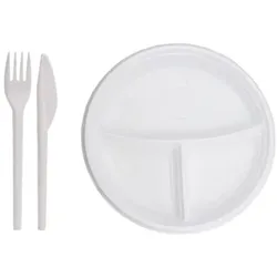 Blanc HYGIENIC SET: Menüteller & Besteck, Mehrwegbesteck, 1600x Teller & 2000x Besteck, weiß, robust, Premium Qualität