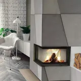 Kamineinsatz aus Stahl KRATKI MBZ rechts 13 kW Ø 200 mit Schiebetür gebogenes Glas - Schwarz