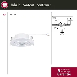 Paulmann Einbauleuchte 20er-Pack rund 82mm 4,8W 450lm 3000K Weiß