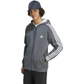 adidas Essentials Fleece 3-Stripes Full-Zip Hooded Track Top, XS Grey Heather