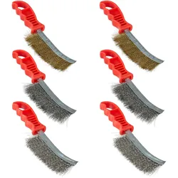 Relaxdays Drahtbürste 6er Set, je 2 Edelstahl-, Stahl- & Messingbürsten, Werkzeug, Stahlbürste mit Griff, mehrfarbig
