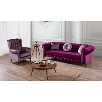 JVmoebel Chesterfield-Sofa, Chesterfield 3+1 Sitzer Garnitur Sofa Couch lila