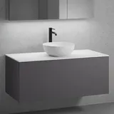 neoro n50 Unterschrank B: 120 cm mit 1 Auszug, Waschtisch Ø 45 cm weiß matt, B: 120.5 BN0106WM+BN0434GR+BN0404WH