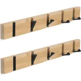 Wandgarderobe Aus Holz Mit Haken – 2er-set – Holzgarderobe – Klapphaken – 5 Haken – Ideal Zum Aufhängen Von Mänteln, Hüten Und Handtaschen – 42 Cm
