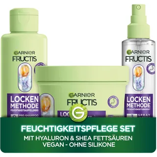 Garnier Fructis Locken Methode: Feuchtigkeitspflege Set - Maske (370ml), Pre-Shampoo (200ml) & Pflege-Spray (150ml) - Mit Hyaluron & Shea Fettsäuren - Vegan - Ohne Silikone