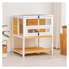 Hti-Living Kleintierkäfig Erhöhter aus Holz 100 x 50 x 80 cm beige