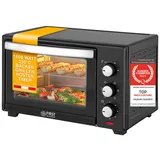 TZS First Austria - 30 Liter Minibackofen mit 1600 Watt schwarz | Ober-Unterhitze bis 230 Grad stufenlose Temperaturregelung | 60 Minuten Timer | Doppelglastür | Mini Ofen | Krümelblech