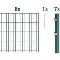 GAH Alberts Alberts Komplettset Doppelstabmattenzaun mit Überstand, 2,5 m Matten, Grün, 6|5|6, Klemmlasche