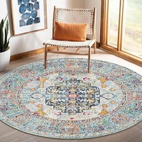 Nyescasa Teppich Rund 140 cm Vintage Boho Mandala Teppich Wohnzimmer Waschbar rutschfest Weich Kurzflor Runder Teppiche für Schlafzimmer Kinderzimmer Outdoor, Beige Blau