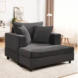 Chaiselongue In Grau Aus Metall Und Holz Mit Stauraum, Weichem Kordbezug Und Kissen,107x74x57 Cm