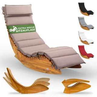 CASARIA Saunaliege Java Akazie FSC®-zertifiziert mit Auflage Creme meliert