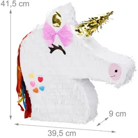 Relaxdays Pinata Einhorn 39,5 x 41,5 x 9 cm Weiß/Rosa/Gold