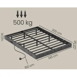 VASAGLE Bettrahmen 140 x 200 cm, mit LED-Beleuchtung, Bettgestell,