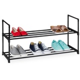 Relaxdays Schuhregal Stecksystem, 2 Ebenen, für 8 Paar Schuhe, HBT: 45 x 90,5 x 30,5 cm, Schuhständer Metall, schwarz