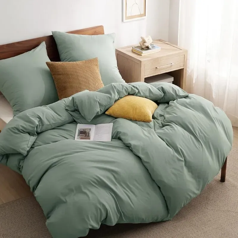 Bettwäsche 135x200 4teilig Salbeigrün - 2 Bettbezüge 135x200 cm + 2 Kissenbezüge 80X80 cm, ÖKO-TEX Bettwäsche-Sets Grün 90% Polyester Mikrofaser mit Reißverschluss, 90% Polyester
