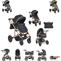 Moni Kombikinderwagen 2 in 1 Thira Babywanne, umbaubar, Sportsitz, Fußabdeckung schwarz