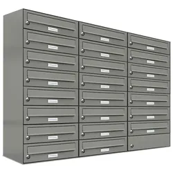 AL Briefkastensysteme 23 Fächer Premium Wand Briefkasten Anlage in RAL 9007 Aluminium Grau, Post A4, robust, wetterfest, Artikelnummer: 132P23EA3P9007