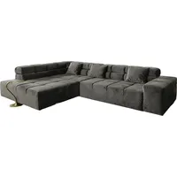 KAWOLA Sofa NEVADA Ecksofa Velvet grau Recamiere links mit motorischem Sitzvorzug