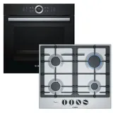 Bosch Einbaubackofen schwarz 4D-Heißluft EcoClean Direct AutoPilot 71 L + Gaskochfeld autark 60 cm