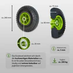 4x Sackkarrenrad Pannensicher 260x85 mm 3.00-4 PU grün
