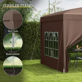 Outsunny Faltpavillon 3 x 3 m inkl. 4 Seitenteile Braun