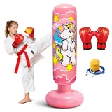 Flintronic Boxsack Kinder 3+Jahre für Jungen & Mädchen, Aufblasbarer Standboxsack mit Boxhandschuh, Dickes Stabile 120CM Großer Punching Bag zum Üben von Karate und Taekwondo