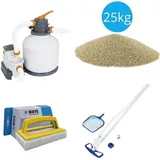 Bestway - Poolsauger AquaClean & Sandfilterpumpe 5678 L/u & Filtersand 25 kg & WAYS Scheuerbürste