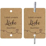 50 Stück Hochzeit Etiketten, Hochzeitsdeko, Lasst unsere Liebe leuchten, Doppelt Gelochte Kärtchen für Wunderkerzen und Knicklichter