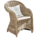 Loberon Sessel Margate, handgeflochten, klassisches Design, inkl. wasch- & Abnehmbarer Stuhlauflage, Gartenmöbel, Outdoorsessel, Sitzmöbel, Rattan, Baumwolle, Polyurethan, braun/Creme