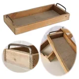 LS-LebenStil Vintage Holz Serviertablett 32x14cm Braun Servierschale Griff-Tablett Deko Tablett Kerzentablett Betttablett Holztablett Küchentablett Frühstückstablett mit Griffen