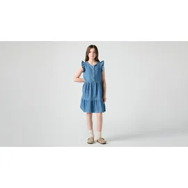 Levi's Jeanskleid LEVI'S KIDS "LVG FLUTTER SLEEVE BUTTON UP D", Mädchen, Gr. 10 (140), N-Gr, dance around, Denim/Jeans, Obermaterial: 100% Baumwolle, unifarben, körpernah knielang, Rundhals, Kleider, for Girls, mit kurzer Knopfleiste