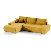 Fun Möbel Ecksofa Sofa mit Schlaffunktion VOGAR Stoff Aston Gelb Ottomane Links - Gelb