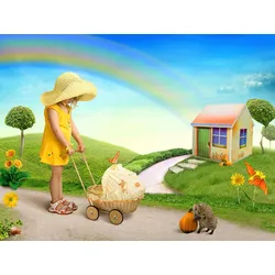 Fototapete PAPERMOON "Kind mit Kinderwagen", bunt, B:2,50m L:1,86m, Vlies, Tapeten