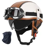 YHQUDGWT Halbschalenhelm mit ECE, Retro Motorradhelm mit Schnellverschlussschnalle, Versteckte Schutzbrille, ABS-Schale, für Erwachsene Männer und Frauen, Chopper, Scooter, Moped