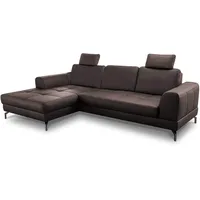CAVADORE Ledergarnitur Benda / Großes Ecksofa mit XL-Longchair links & Federkern / Inkl. Sitztiefenverstellung & Kopfstützen / 284 x 87 x 175 / Echtleder: braun