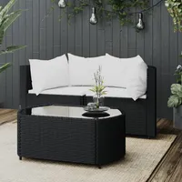 vidaXL Polyrattan Lounge-Set 3-tlg. schwarz inkl. Kissen 319743