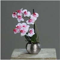 Kunstorchidee 30cm im Keramiktopf, Silber künstliche Orchidee Kunstpflanze Phalaenopsis, mucPlants