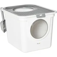PawHut Katzentoilette mit Deckel 44 x 55 x 39 cm Grau/Weiß
