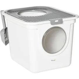 PawHut Katzentoilette mit Deckel 44 x 55 x 39 cm Grau/Weiß