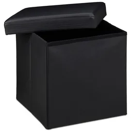 Relaxdays Faltbarer Sitzhocker Sitzcube mit Stauraum u. Deckel, Fußablage, Sitzwürfel aus Kunstleder, schwarz