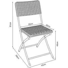 [en.casa] Klappstuhlset ‘Mark’ 2-tlg. Rattanoptik, Schwarz