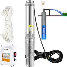 Vevor 4" Tiefbrunnenpumpe 1100W 190L/min max Förderhöhe 57m Edelstahl IP68