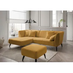 Ecksofa INOSIGN "Colori L-Form", gold, B:264cm H:80cm T:160cm, 100% Polyester, Sofas, Holzfußfarbe wählbar, inkl. 4x Zierkissen